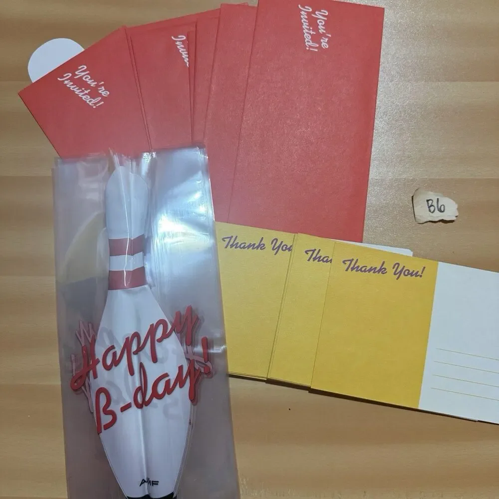 Bowling Party Set Invitations Thank You Postcards Goodie Bags Clear New